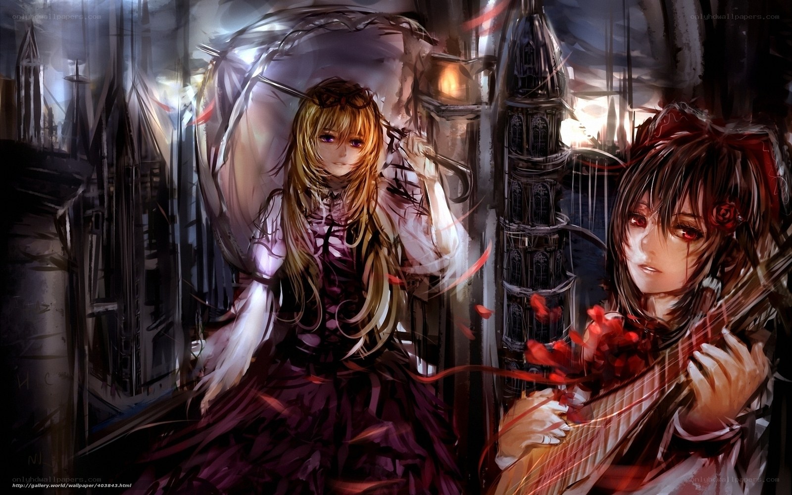 Two girls in a gothic city