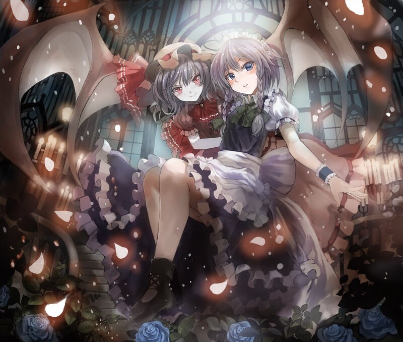 Two girls in a gothic garden