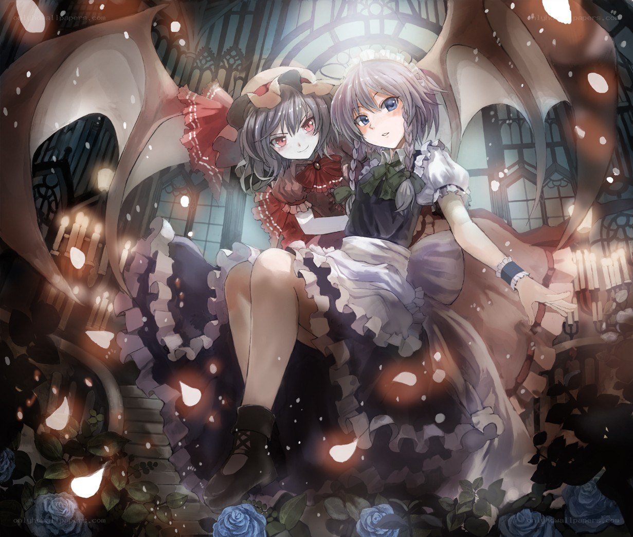 Two girls in a gothic garden