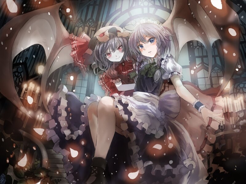 Two girls in a gothic hall