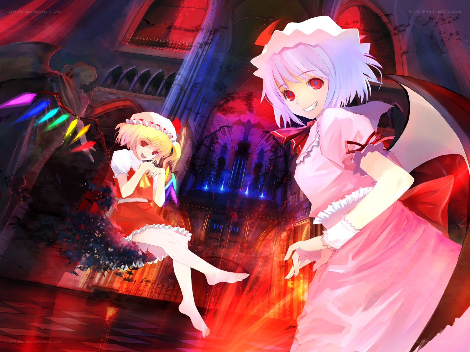 Two girls in a gothic hall