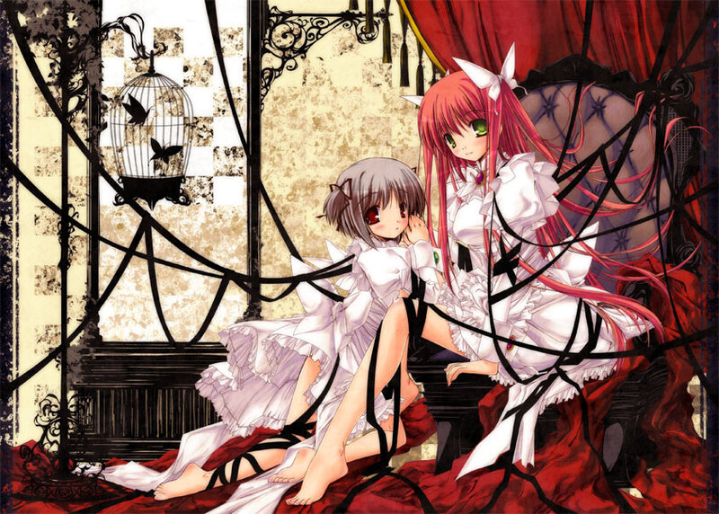 Two girls in a gothic room