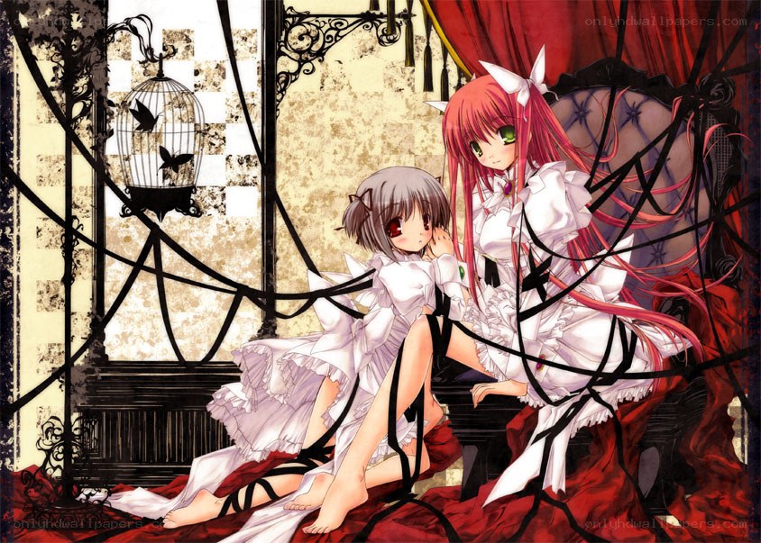 Two girls in a gothic room