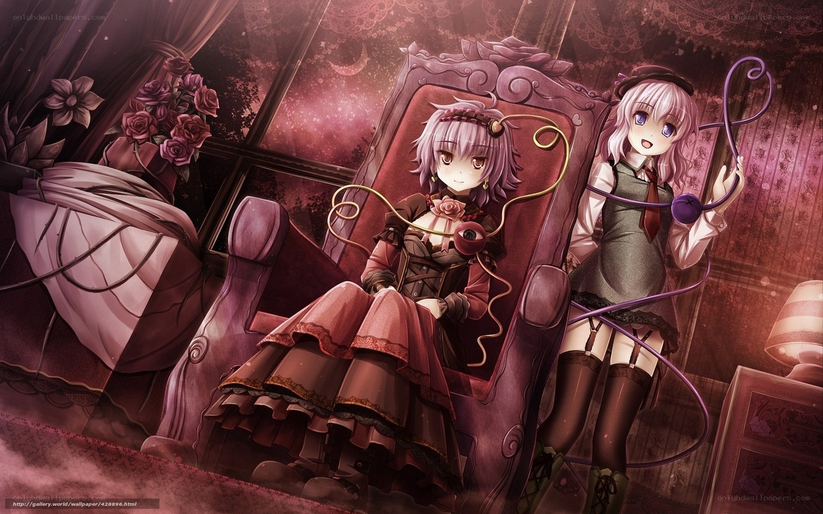 Two girls in a gothic room