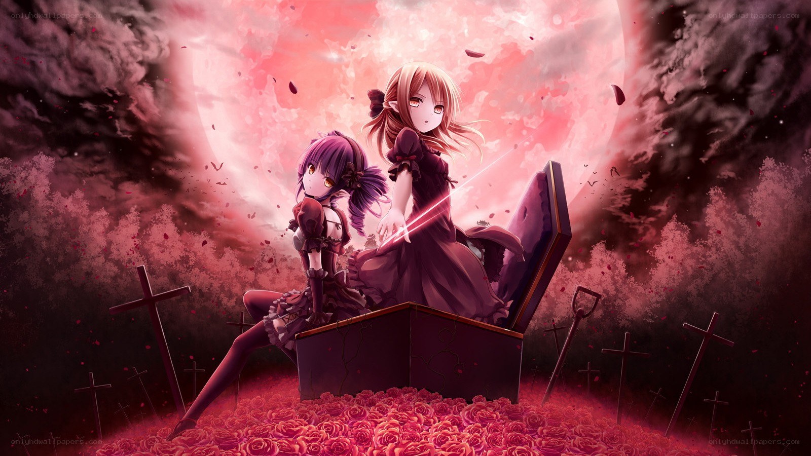 Two girls in a graveyard