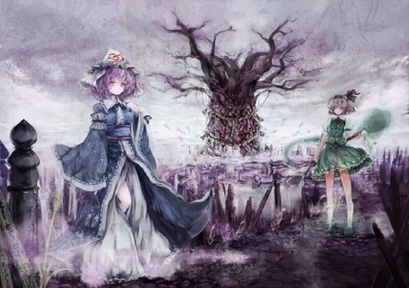 Two Girls in a Graveyard — Purple, Dramatic
