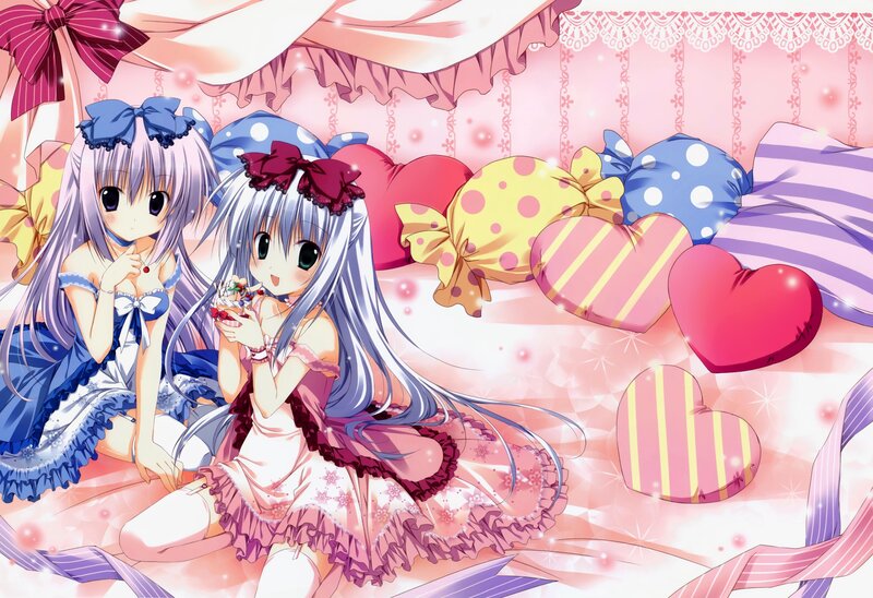 Two girls in a heart-filled room
