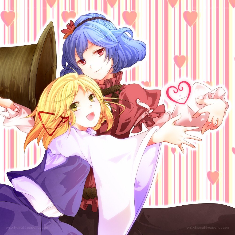 Two girls in a heart-filled scene