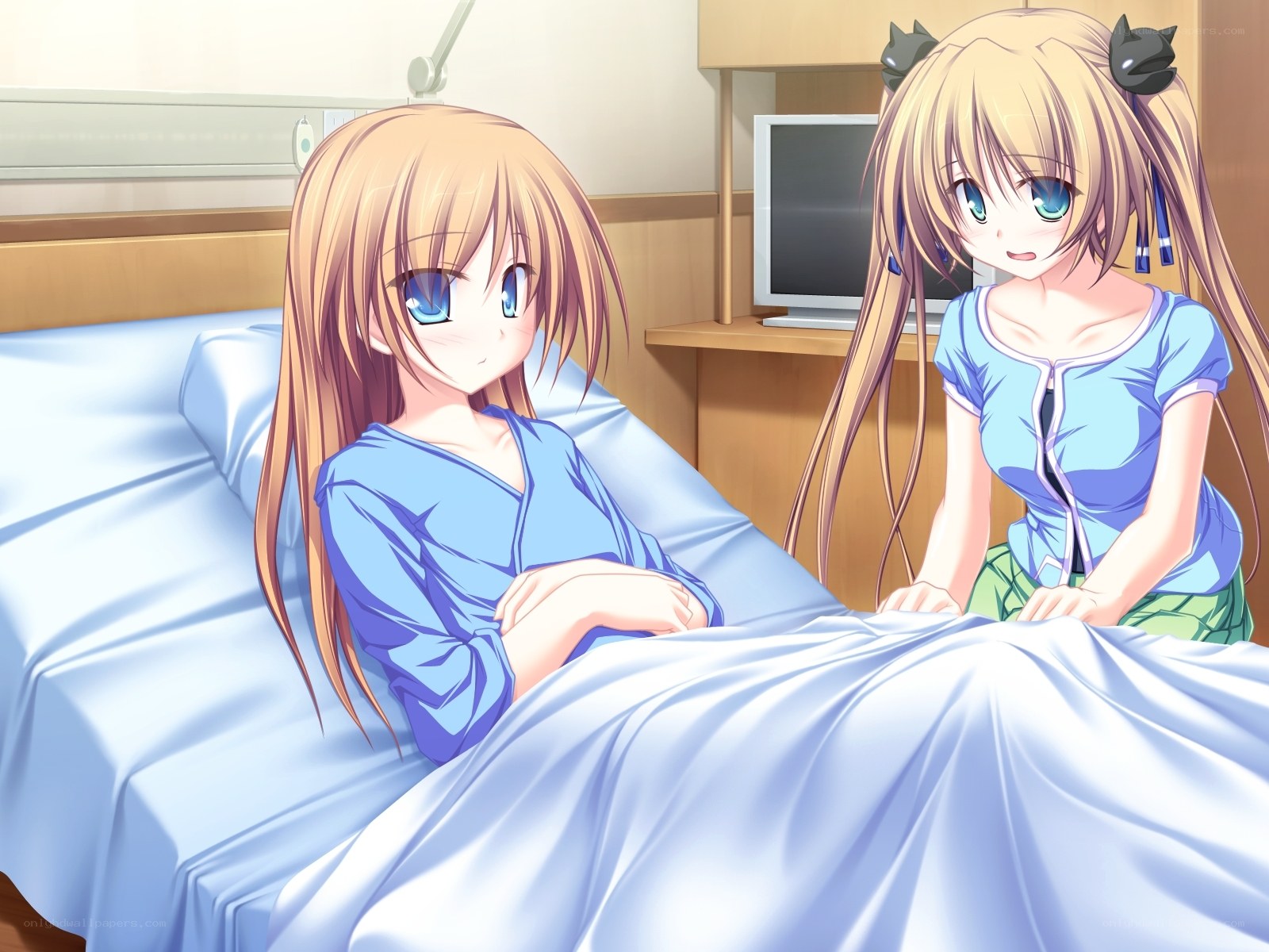 Two girls in a hospital room