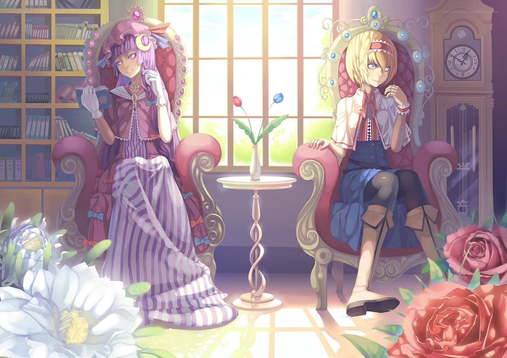 Two girls in a library