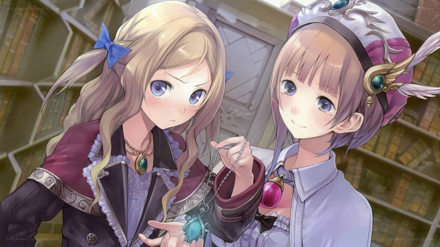 Two girls in a library