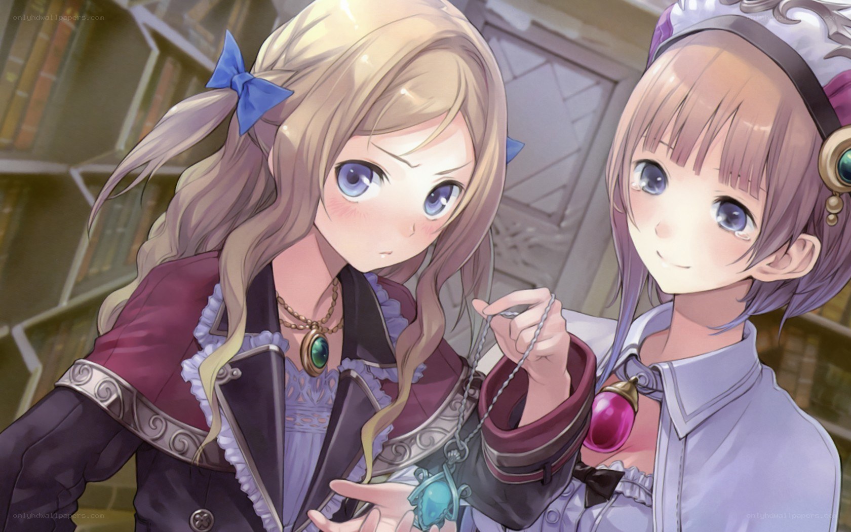 Two girls in a library