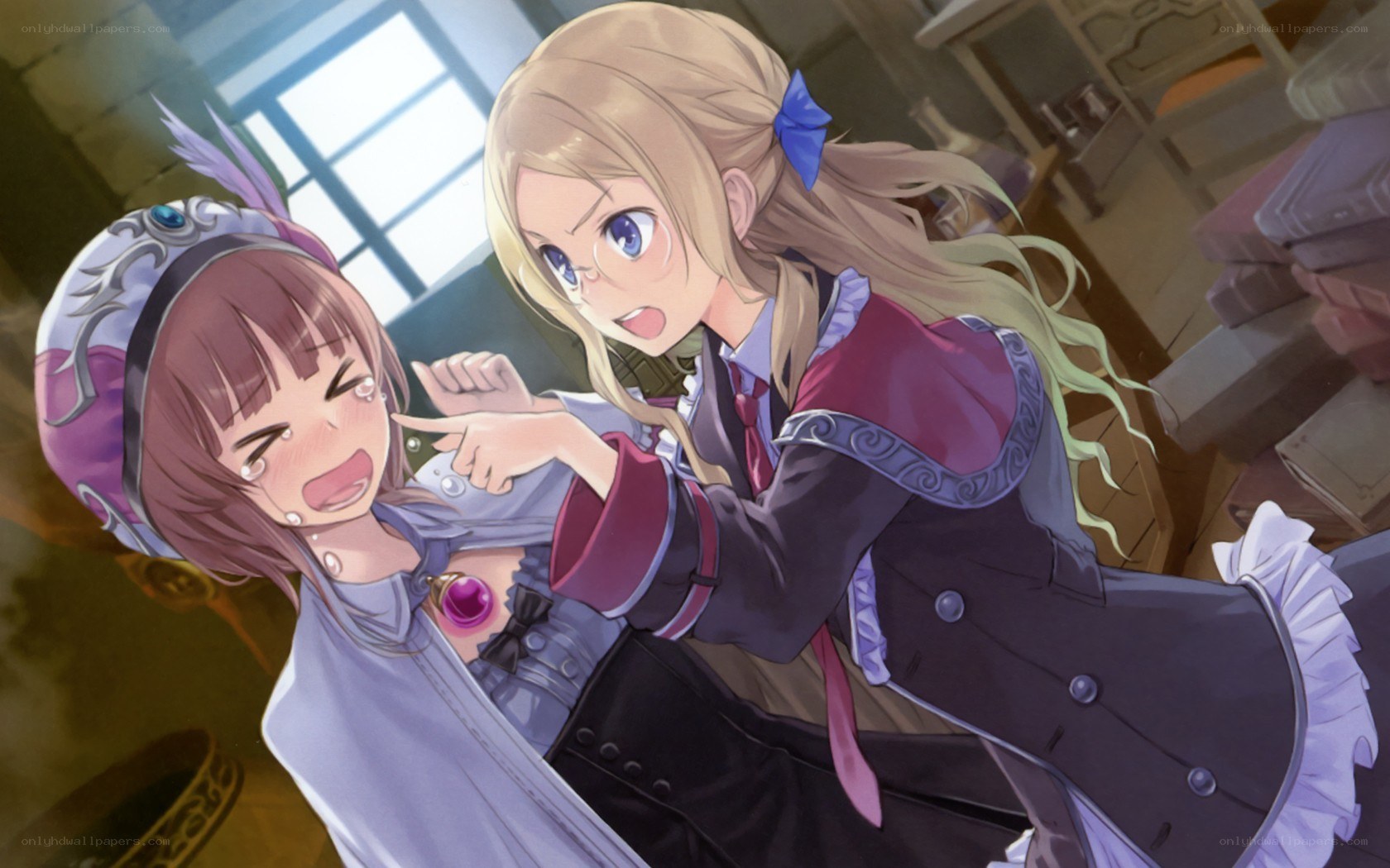 Two girls in a library