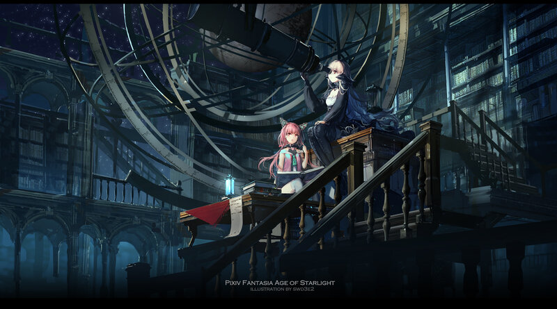 Two Girls in a Library — Blue, Dramatic