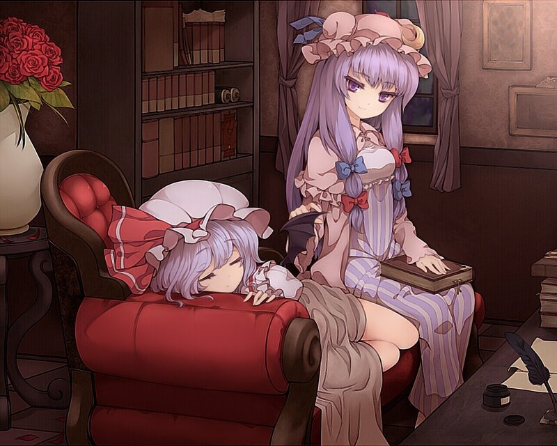 Two Girls in a Library — Purple, Calm
