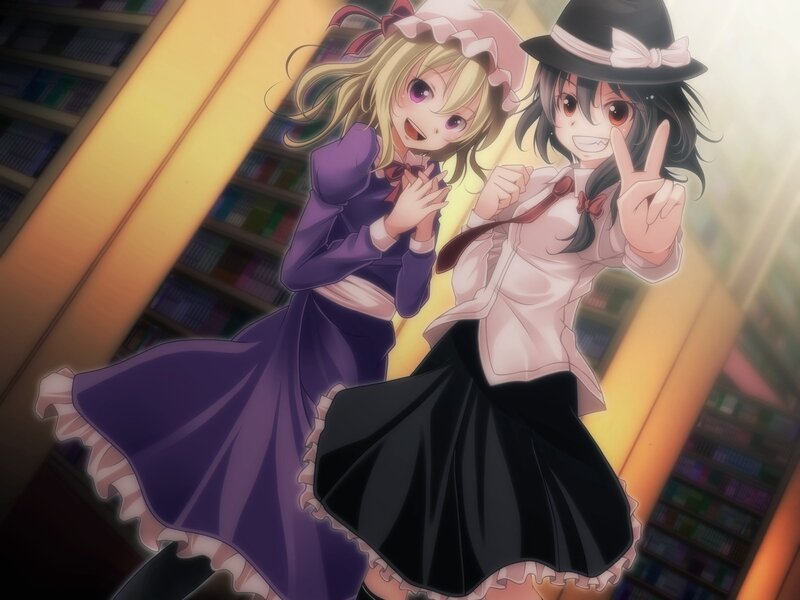 Two girls in a library