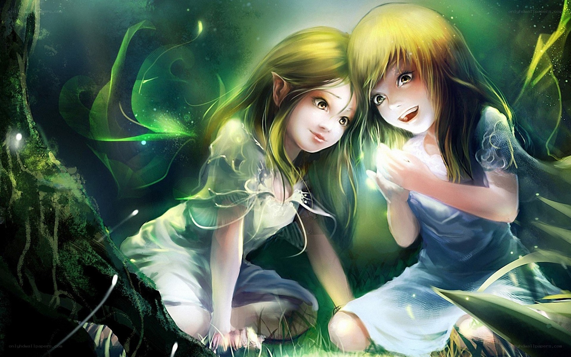 two girls in a magical forest