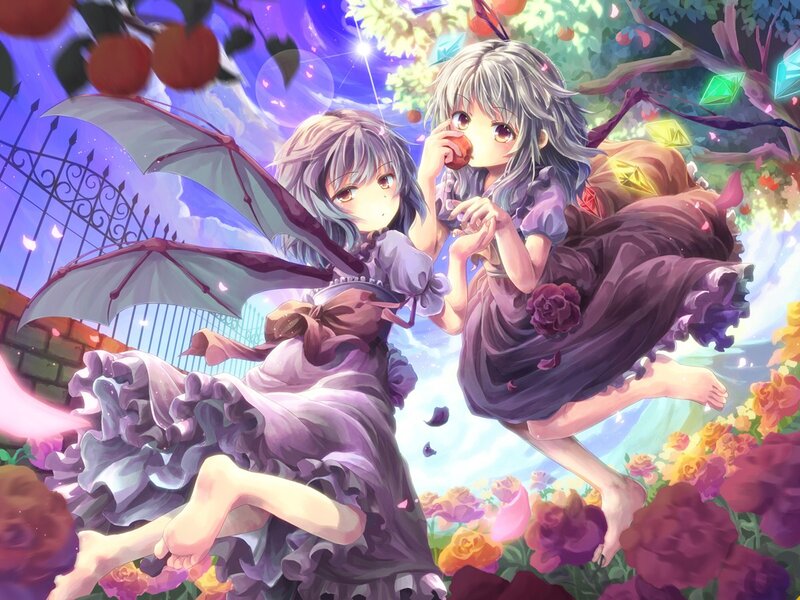 Two girls in a magical garden