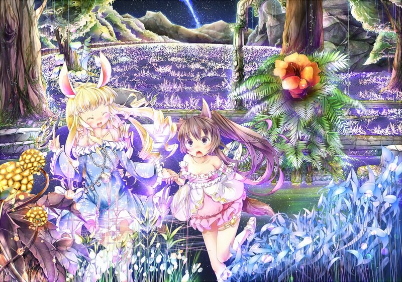 Two girls in a magical garden