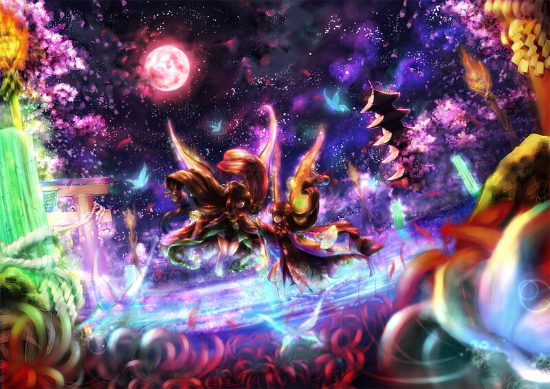 Two girls in a magical night scene