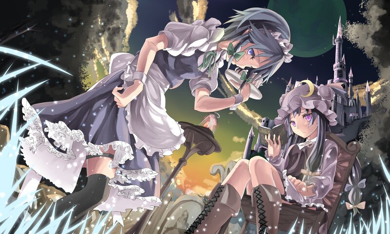 Two girls in a magical night scene