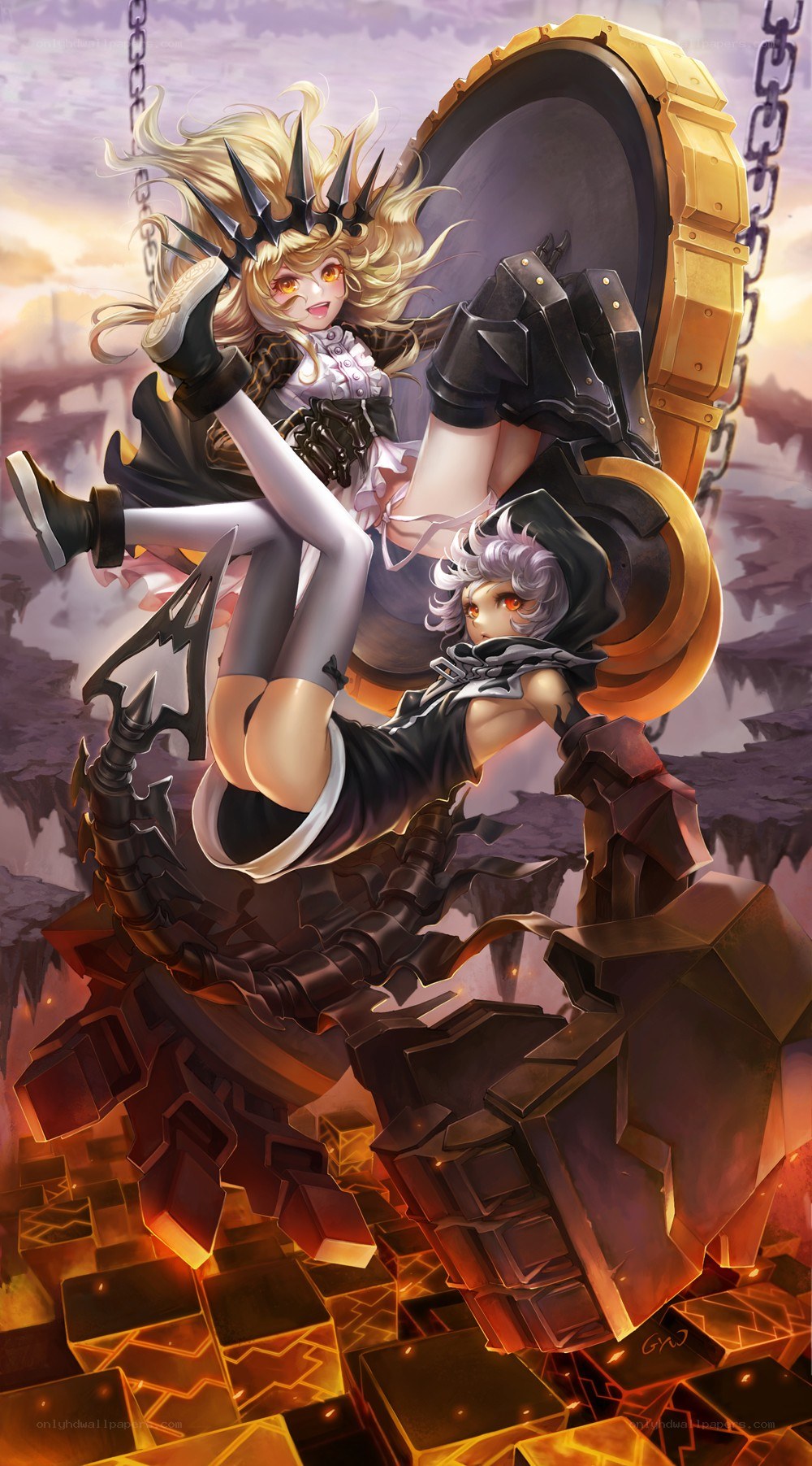 Two girls in a mechanical battle