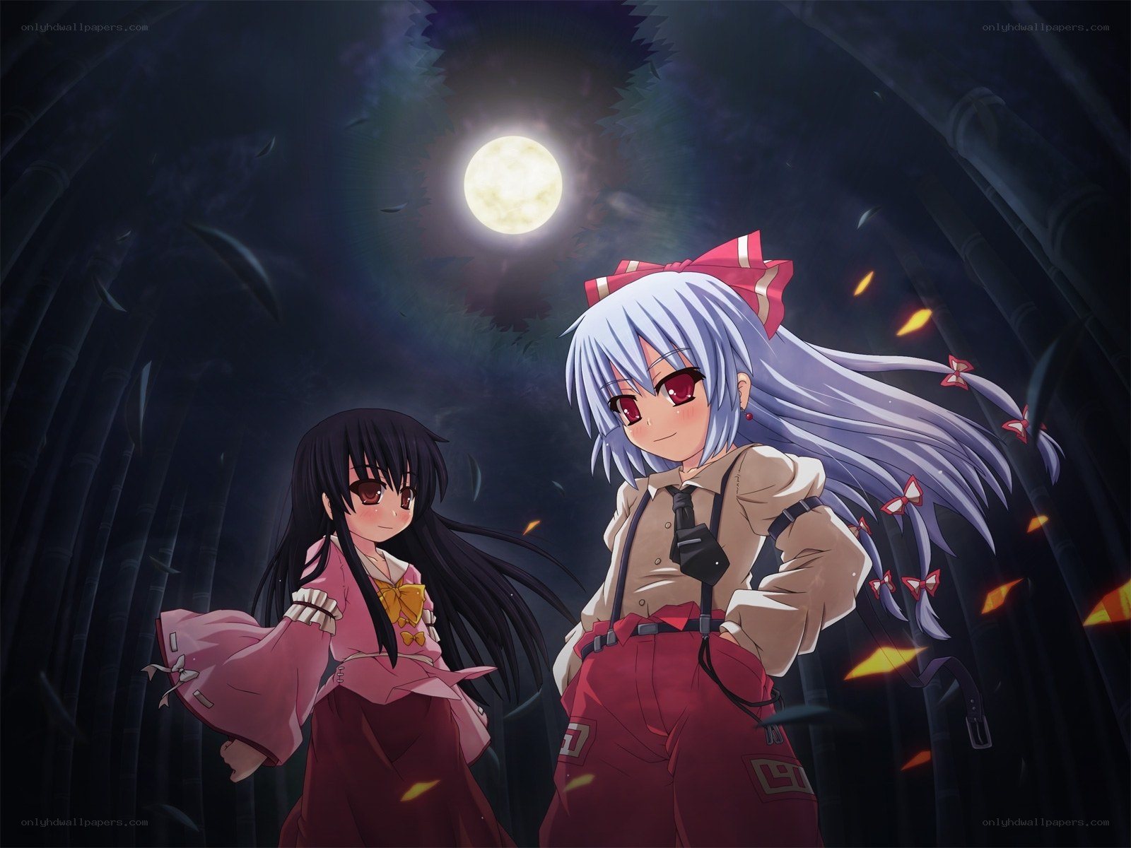 Two girls in a moonlit forest