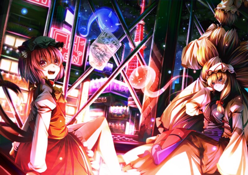 Two girls in a neon city