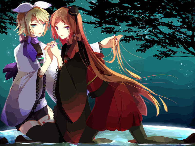 Two girls in a night scene