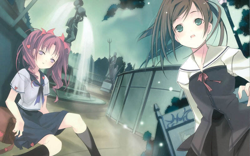 Two girls in a park at night
