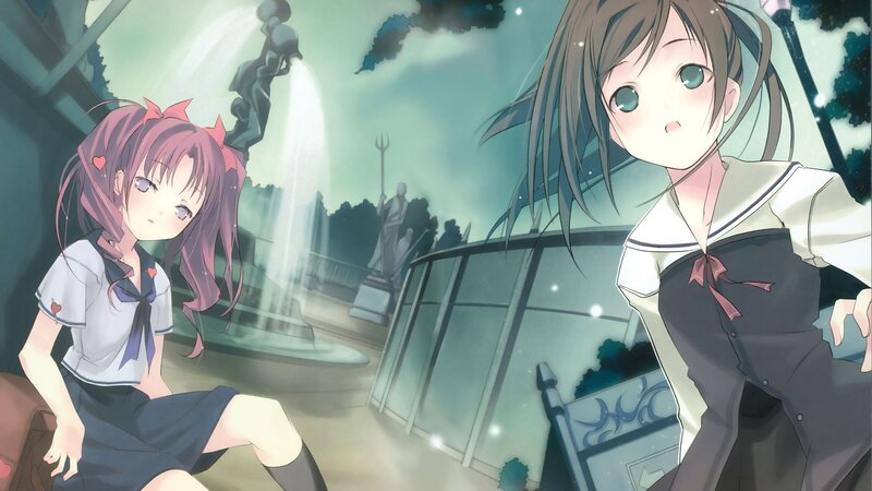 Two girls in a park at night