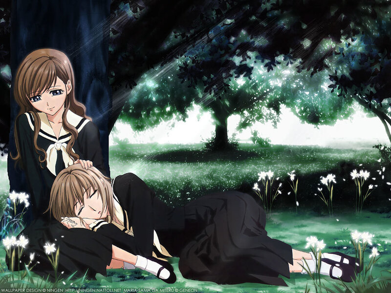 Two girls in a peaceful garden