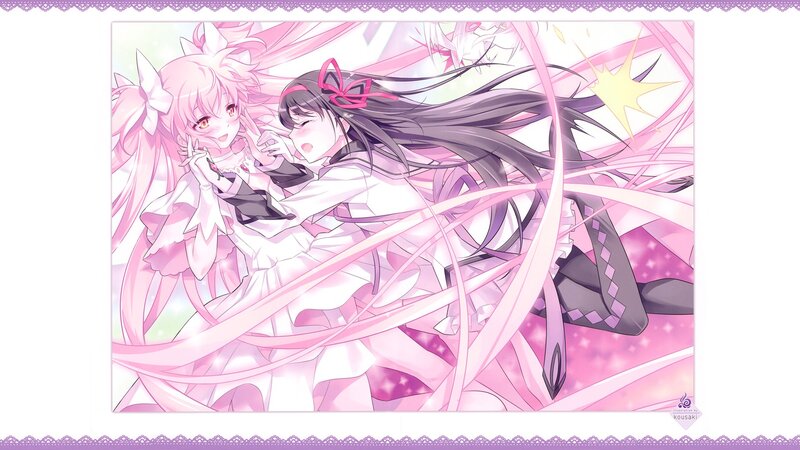 Two girls in a pink embrace