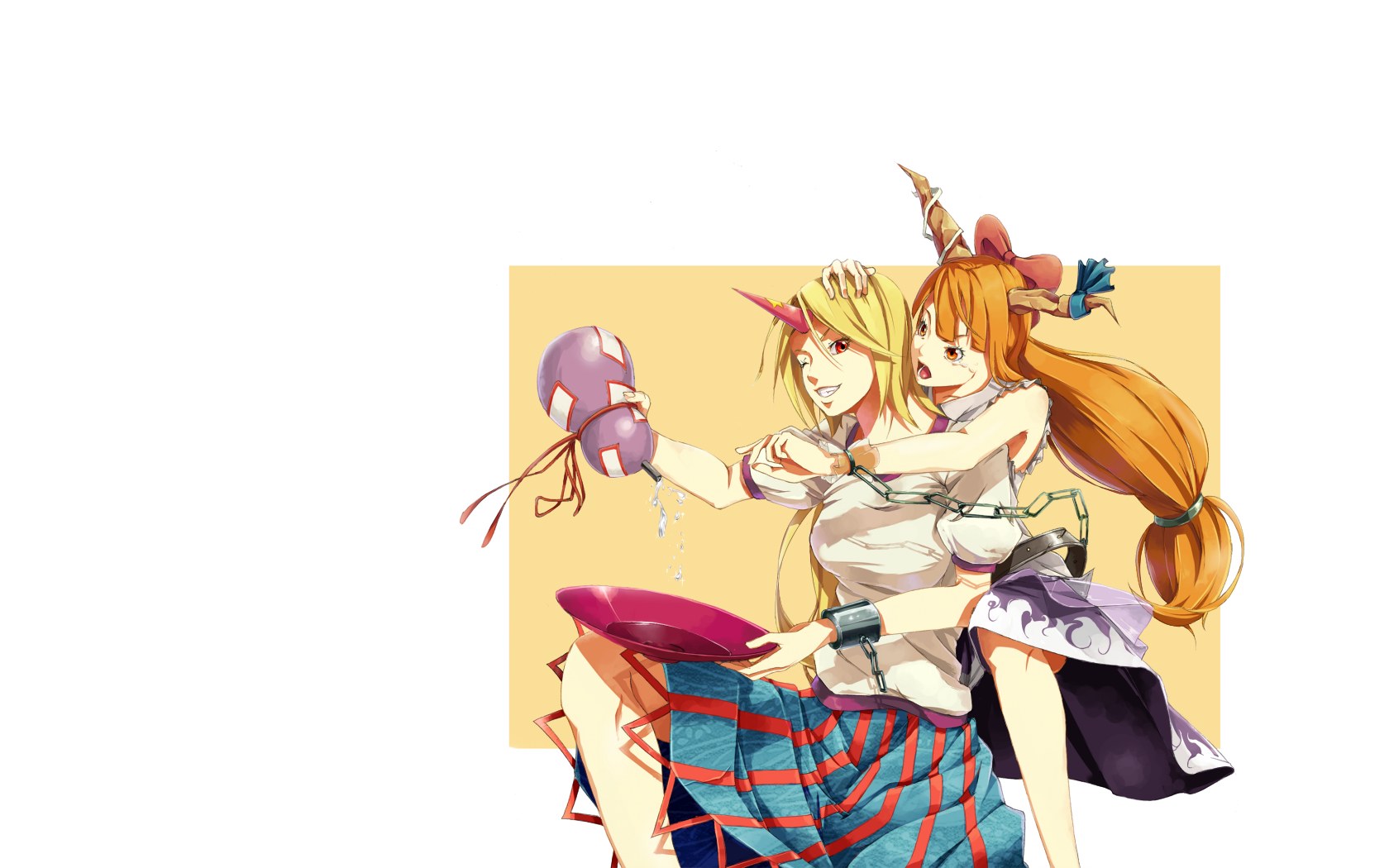 Two girls in a playful struggle