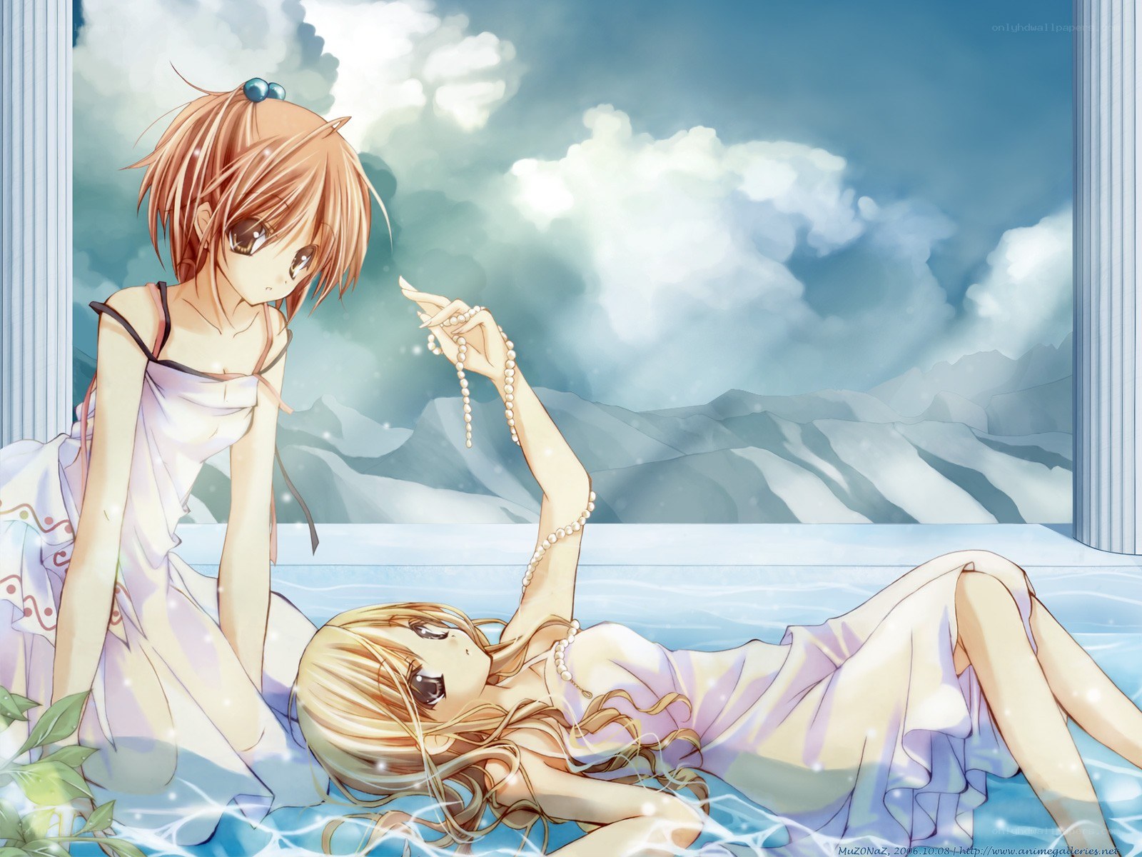 Two girls in a pool