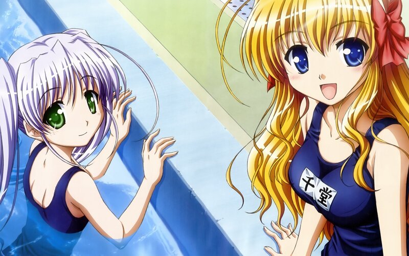Two Girls in a Pool — Blue, Playful