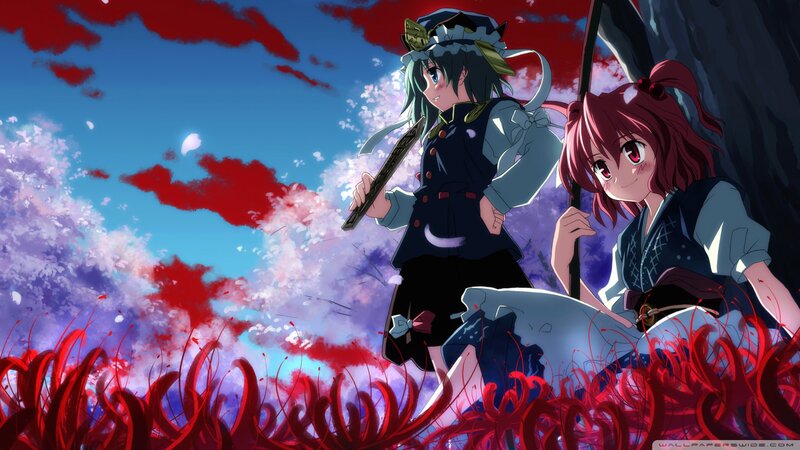 Two girls in a red and blue field