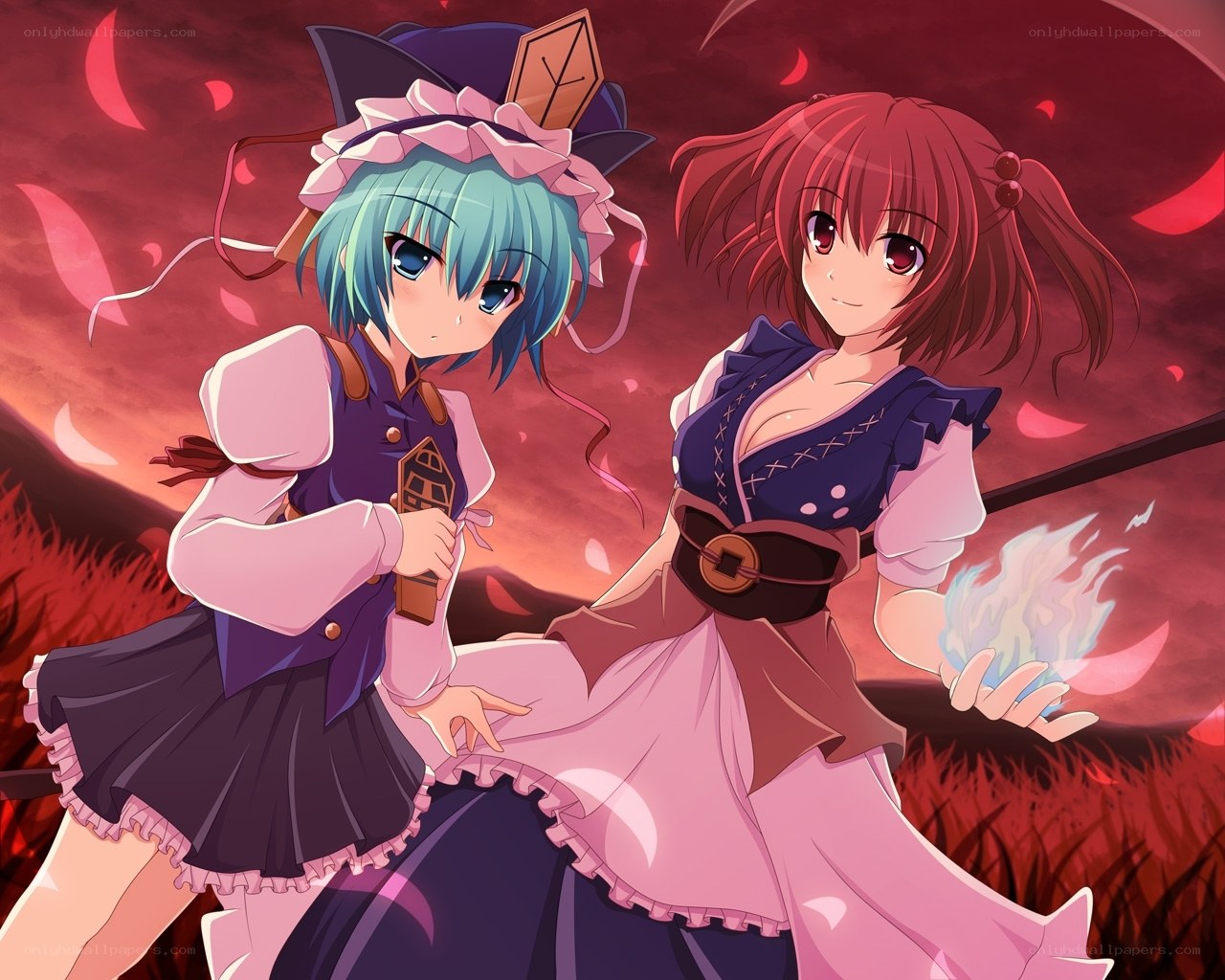 Two girls in a red field