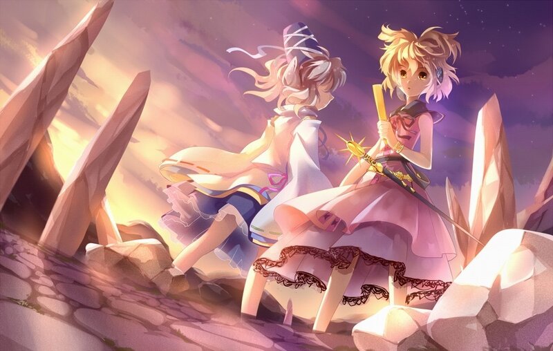 Two girls in a rocky landscape