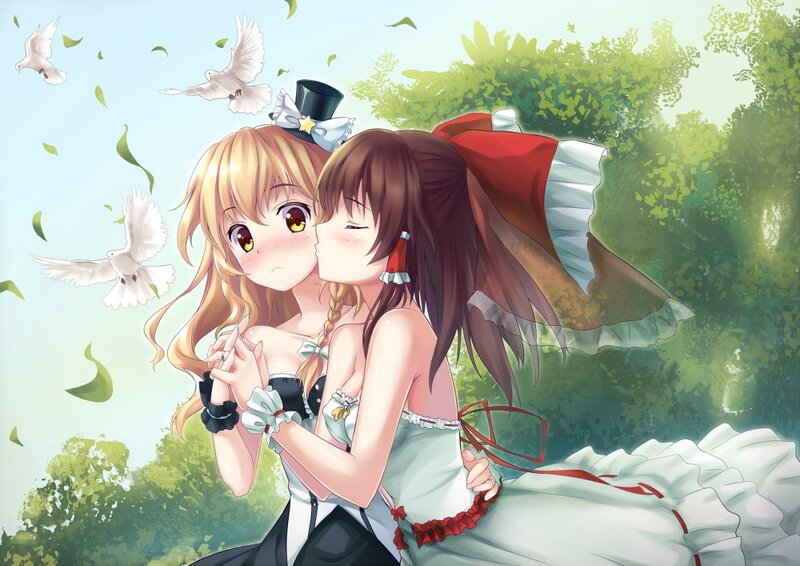 Two girls in a romantic embrace