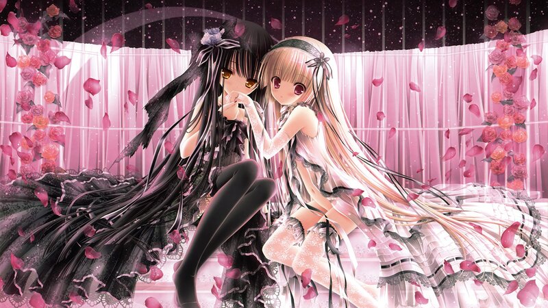 Two girls in a rose garden
