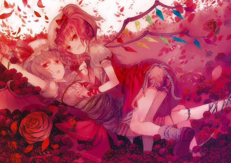 Two girls in a rose garden