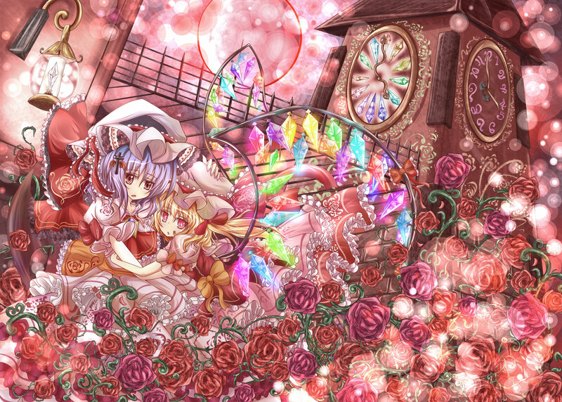 Two girls in a rose garden