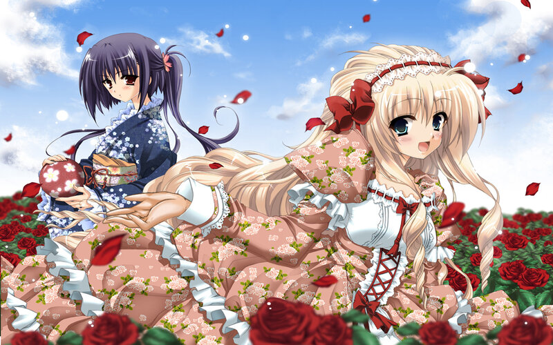 Two Girls in a Rose Garden — Red