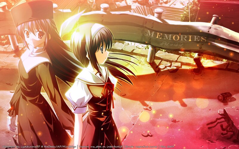 Two girls in a ruined city