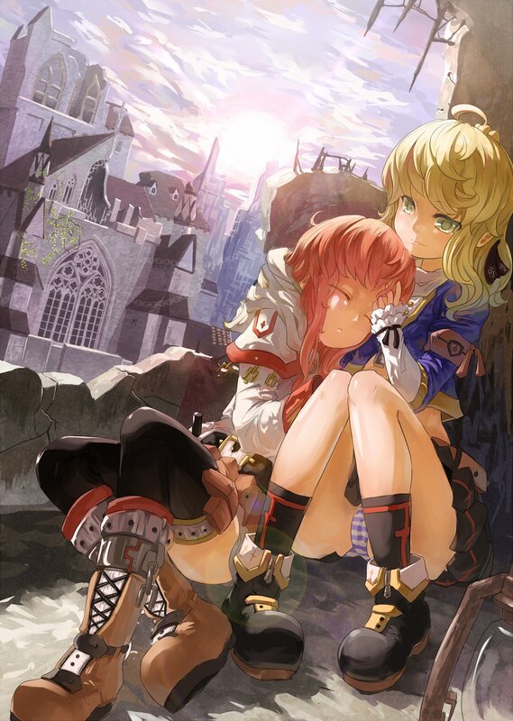 Two girls in a ruined city
