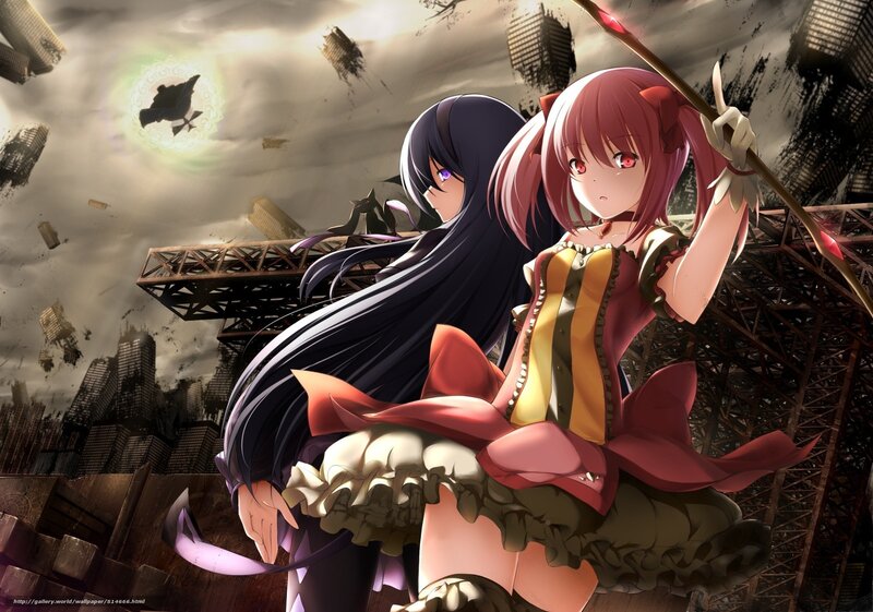 Two Girls in a Ruined City — Gray, Dramatic