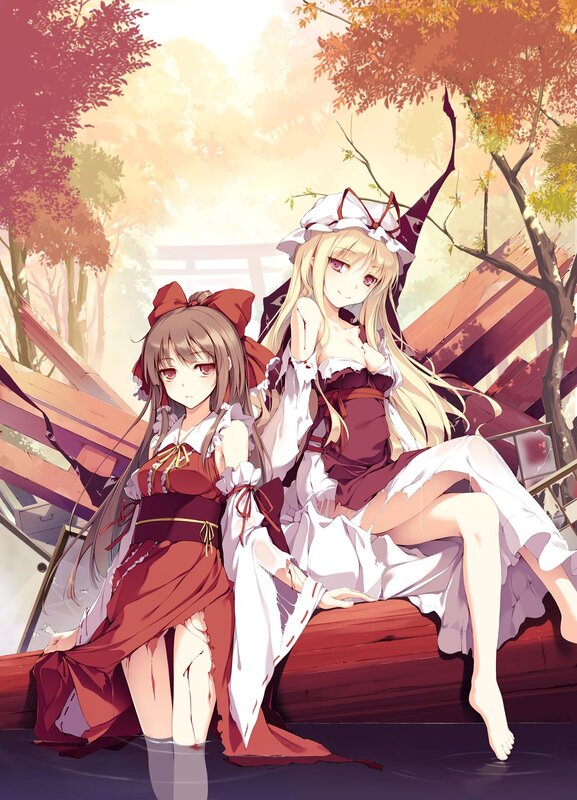 Two girls in a ruined shrine