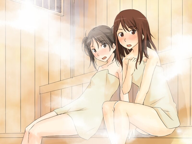 Two girls in a sauna