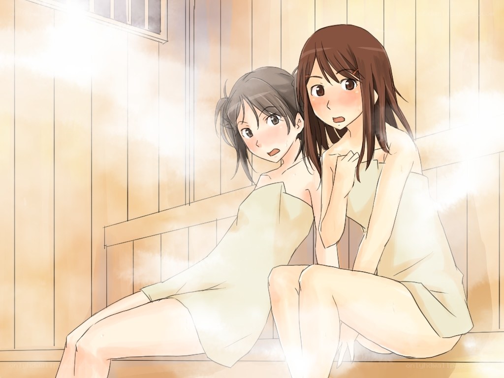 Two girls in a sauna